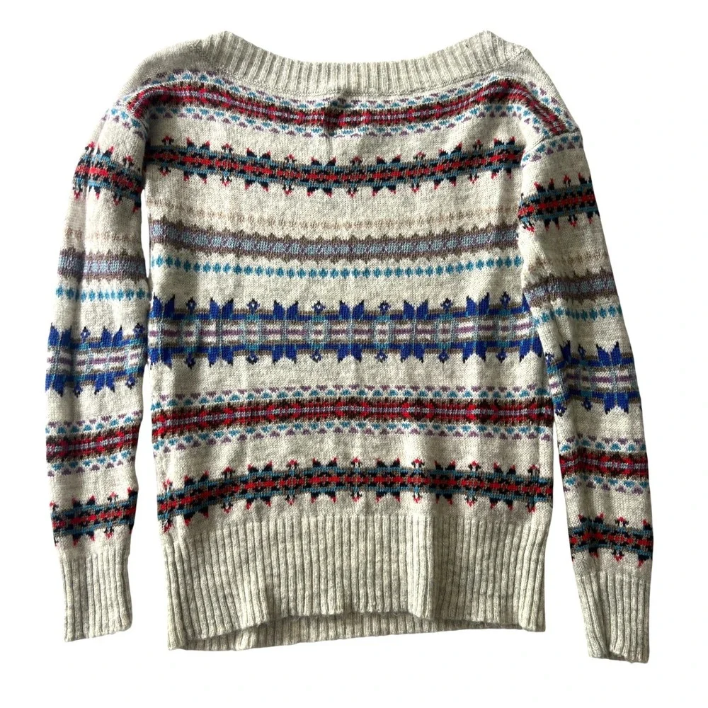 American Eagle Womens Fair Isle Wool Blend Off Shoulder Sweater Gray Blue Medium - Picture 4 of 4